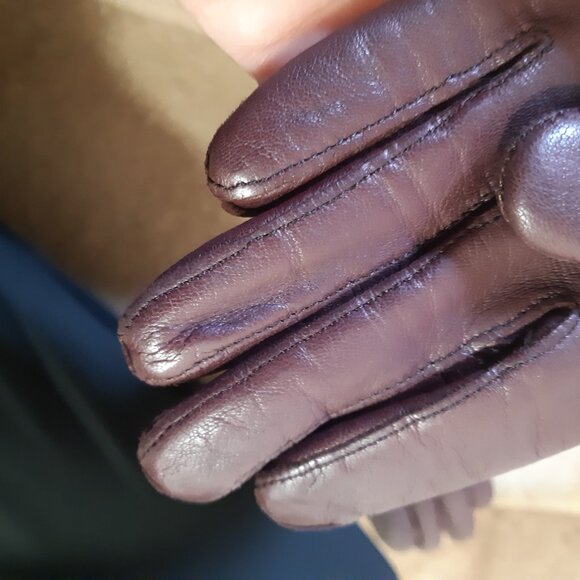 Women's Burgundy Leather gloves Size 7 - Picture 8 of 9